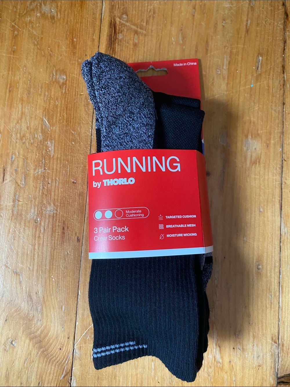 Thorlo Athletic Running Crew Socks - Black & Gray (3 Pack) NWT retails $45!